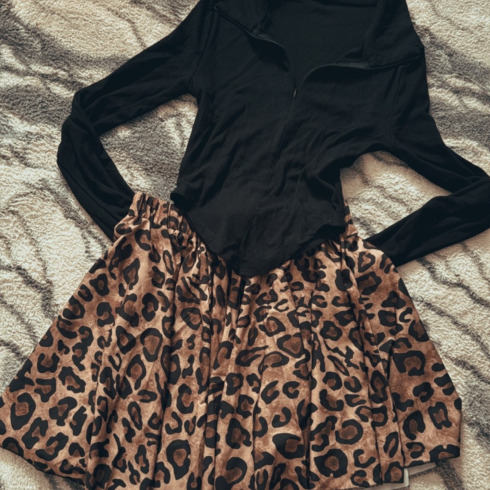 SHEIN Black Top with Leopard Skater Skirt